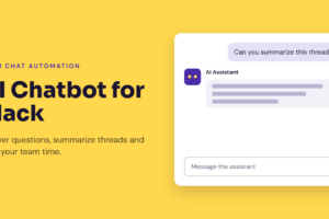 Feature image of a chat window where a user asks an AI assistant to summarize a thread, titled “AI Chatbot for Slack”