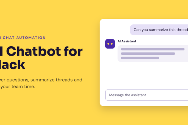 Feature image of a chat window where a user asks an AI assistant to summarize a thread, titled “AI Chatbot for Slack”
